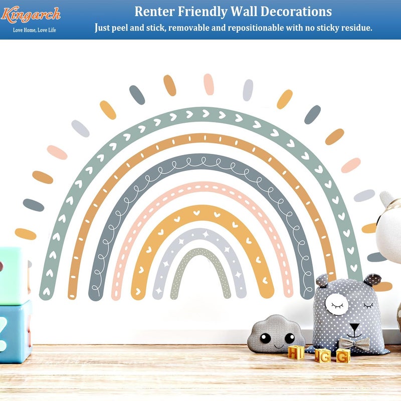 Kingarch Large Cute Rainbow Wall Decals, Boho Sun Peel and Stick Fabric Nursery Wall Decor, Removable Home Room Wall Decor Murals Stickers for Kids Girls Toddler Bedroom Living Room Playroom - Image 4